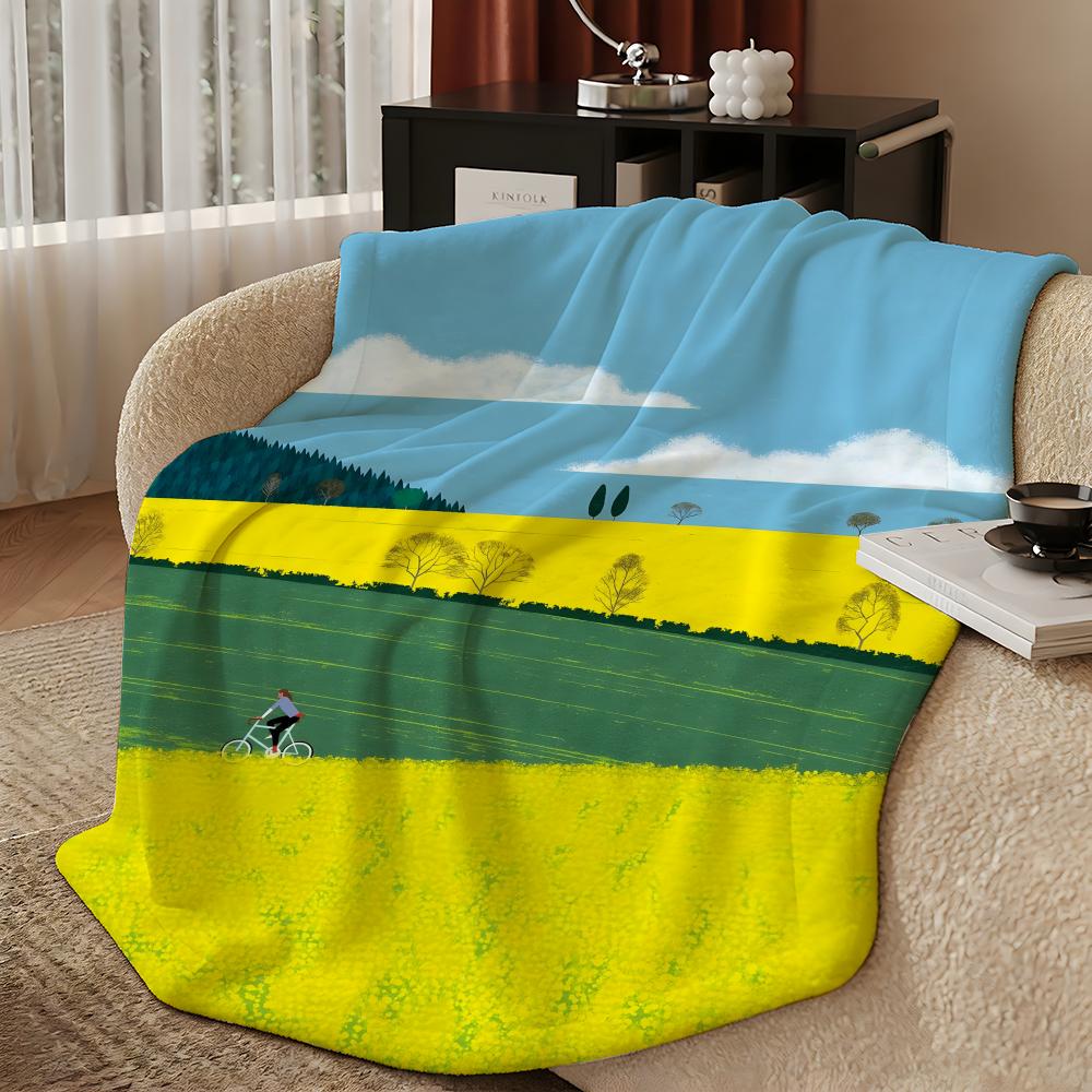 artist R-Ryo Takemasa-A Throw Warm Soft Flannel Blanket, Multi-use for Sofa Bed Camping Travel Nap