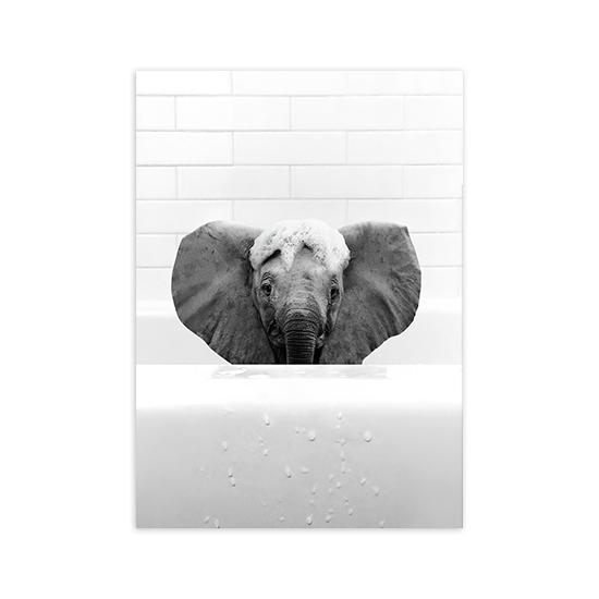 New Arrival Black White Animals In Tub Bathroom Wall Art Canvas Painting Posters and Prints Wall Pictur for Room Decor One Piece