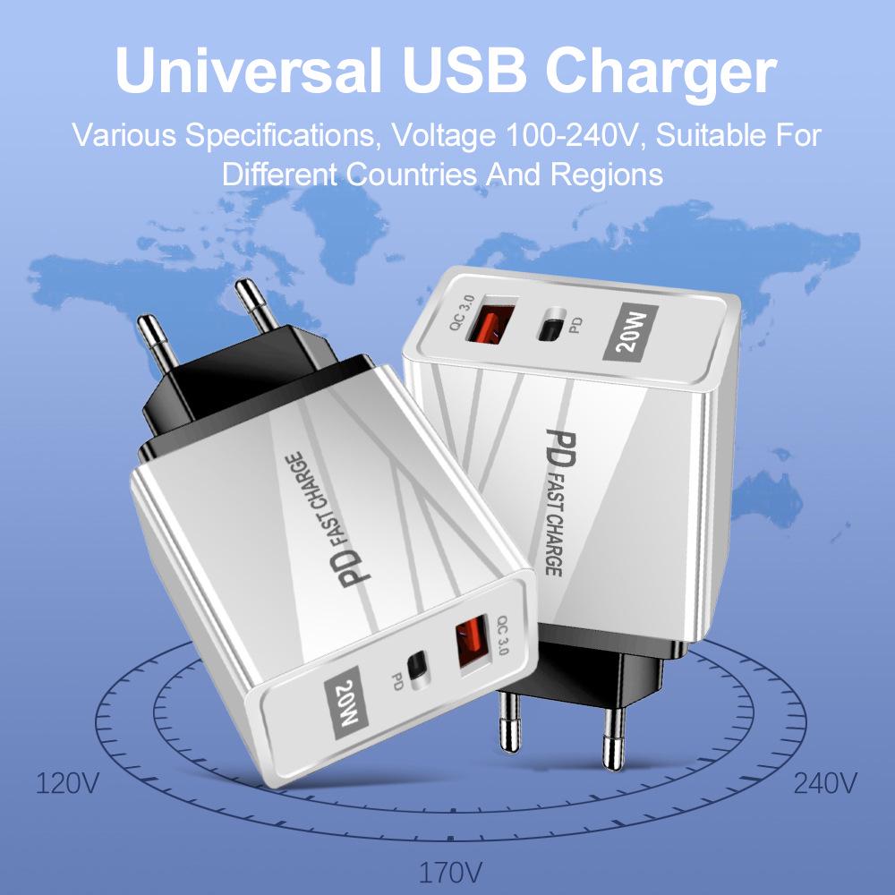 USB-зарядное устройство для путешествий, стандарт ЕС и США, быстрая зарядка QC3.0+PD (5В/9В/12В)