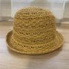 Hollow and Breathable Knitted Small Crimped Top Hat Women's Spring and Summer Face Small Plain Basin Hat Bucket Hat