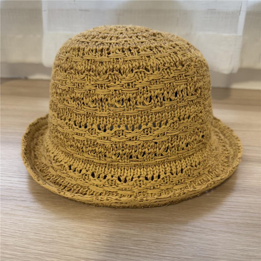 Hollow and Breathable Knitted Small Crimped Top Hat Women's Spring and Summer Face Small Plain Basin Hat Bucket Hat