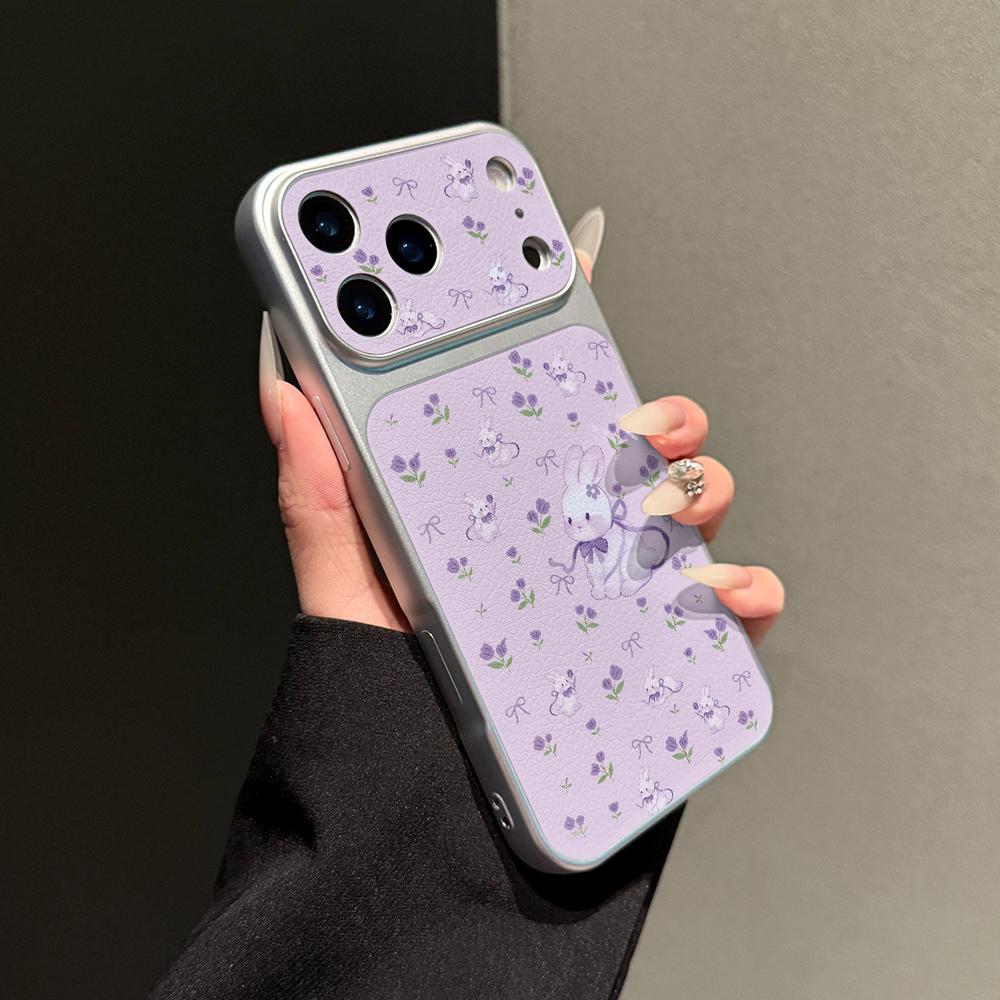 Цветок фиолетового кролика подходит для чехла для мобильного телефона Apple 17promax iPhone16plus серебристый край 15 кожаный узор 14.