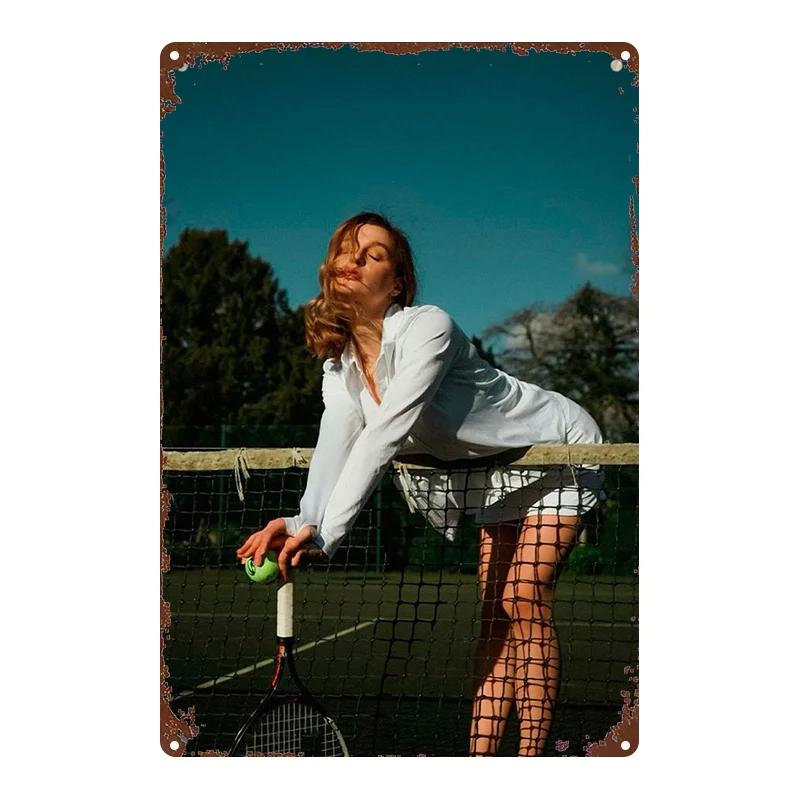 D Flat pc Metal Sign Tennis Girl The Perfect Combination of Sport And Elegance Suitable for Bathroom Man Cave Bedroom