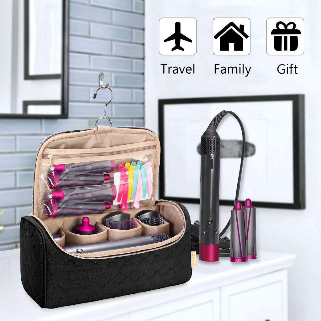 Travel Case Compatible for Dyson Airwrap Multi-Styler All Models and Attachments, Portable Storage Bag with Hanging Hook Black