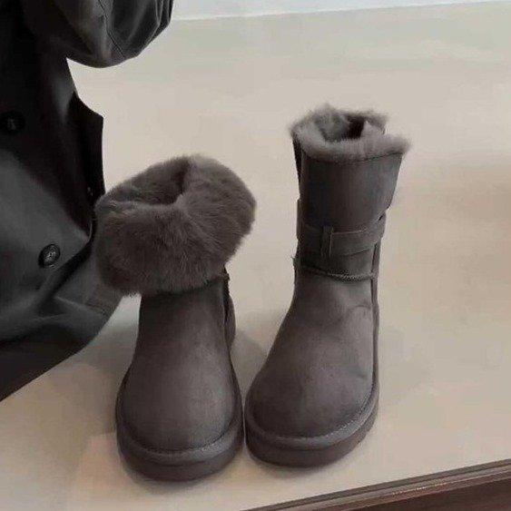 Стильные универсальные женские снегоступы на толстой подошве, ретро, замша, пряжка-ремень, две пары толстых бархатных термо-хлопковых ботинок