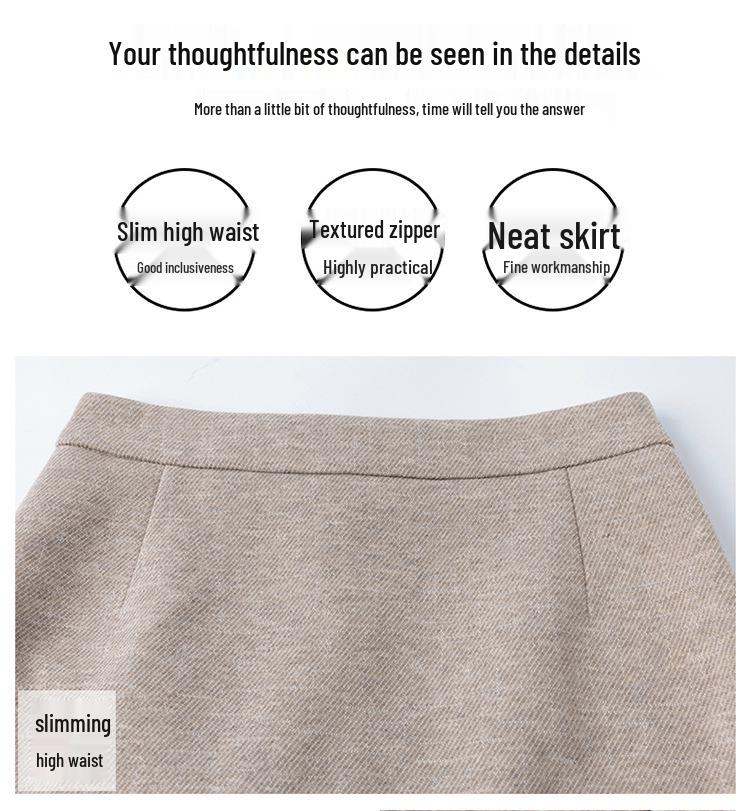 2025 Woolen High Waist A-Line Mid-Length Skirt for Women - Autumn/Winter Hip-Wrap Style