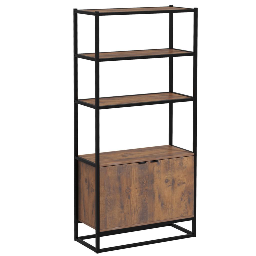 Industrial Bookshelf, Storage Shelf, Large Bookcase with 3 Open Shelves, Multifunctional Rack for Living Room, Office, Rustic Brown and Black