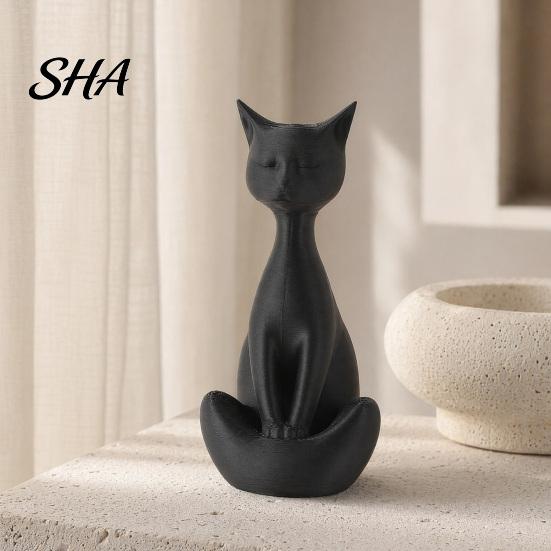 Cat Desk Decor 3D Printed Meditating Figurine, Modern Abstract Sculpture with Cross-Legged Pose, Narrative Space Decoration Minimalist for Office