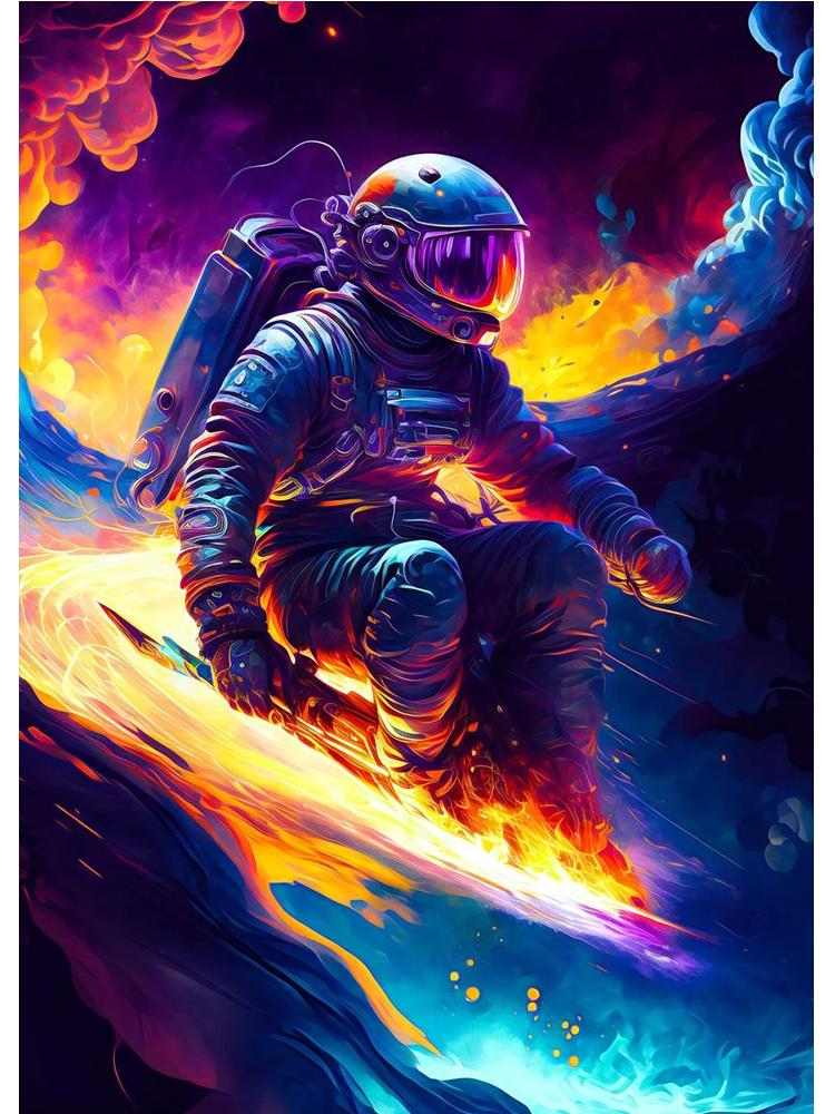 Colorful Space Astronaut Skating Play Guitar Canvas Painting Poster Print Abstract Wall Art For Living Room Home Decor Cuadros