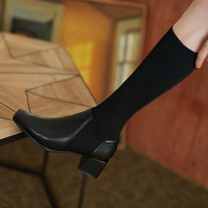 Сапоги-чулки до колена и бедра Женские Зима 2025 Сапоги Новинка Женские Длинные Туфли для Женщин Элегантные Осенние Коричневые Клинья Эластичные Горячие