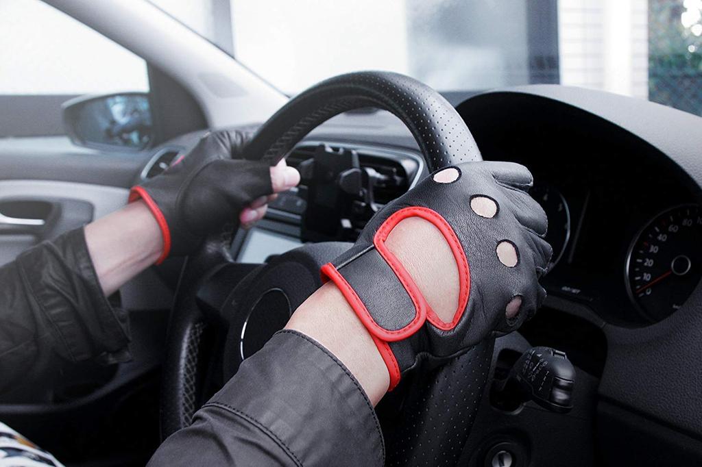 Перчатки для вождения Penguin Ace Japan HUSOLID из козьей кожи с полупальцами, черные и красные TH-605