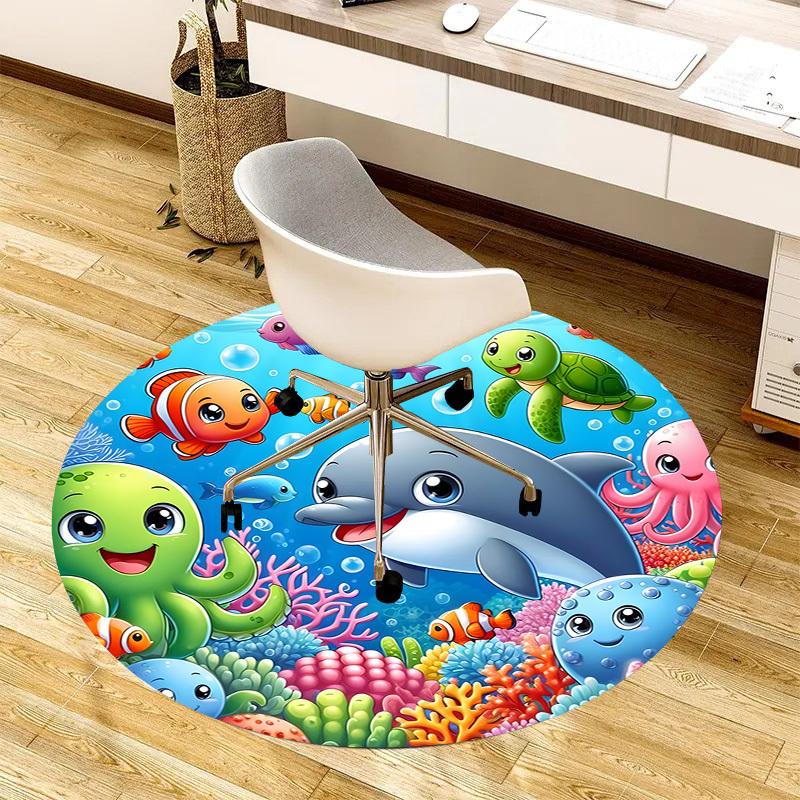 1pc Office Carpet Chair Mats Ocean Friends Roundel Perfect for Decorating Office Chairs, Living Rooms, Or Bedrooms.YDT225