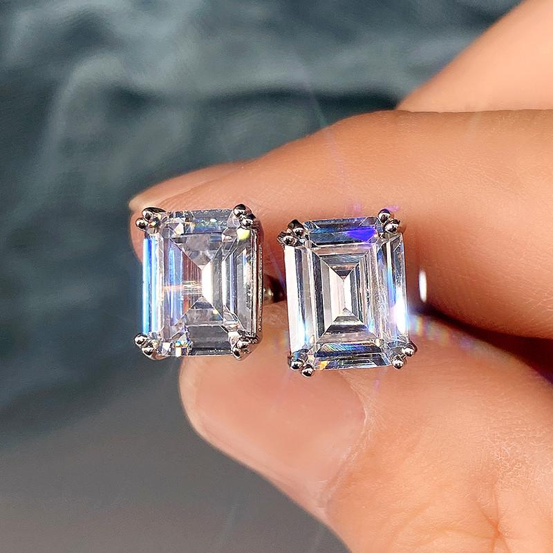 Huitan Geometric Square Cubic Zirconia Crystal Stud Earrings for Women/Men Fashion Versatile Unisex Accessories Sale Jewelry