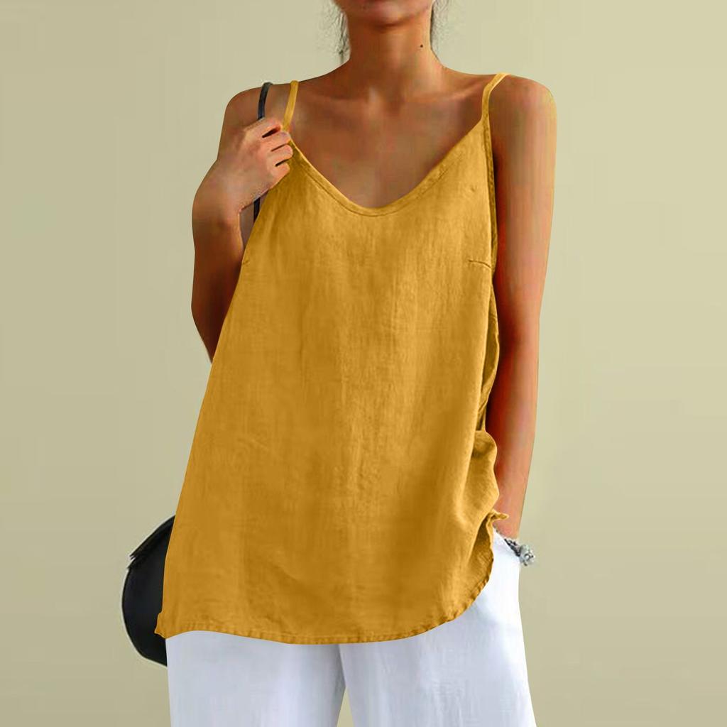 Women's Cotton And Linen Camisole Vest, Women's Summer Loose Sleeveless Versatile Bottom Top