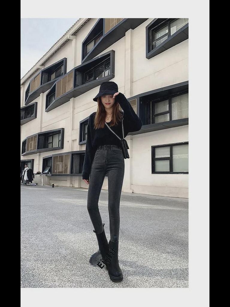 Женские черные облегающие эластичные джинсы-карандаш с высокой талией - Весенняя коллекция 2022 г.