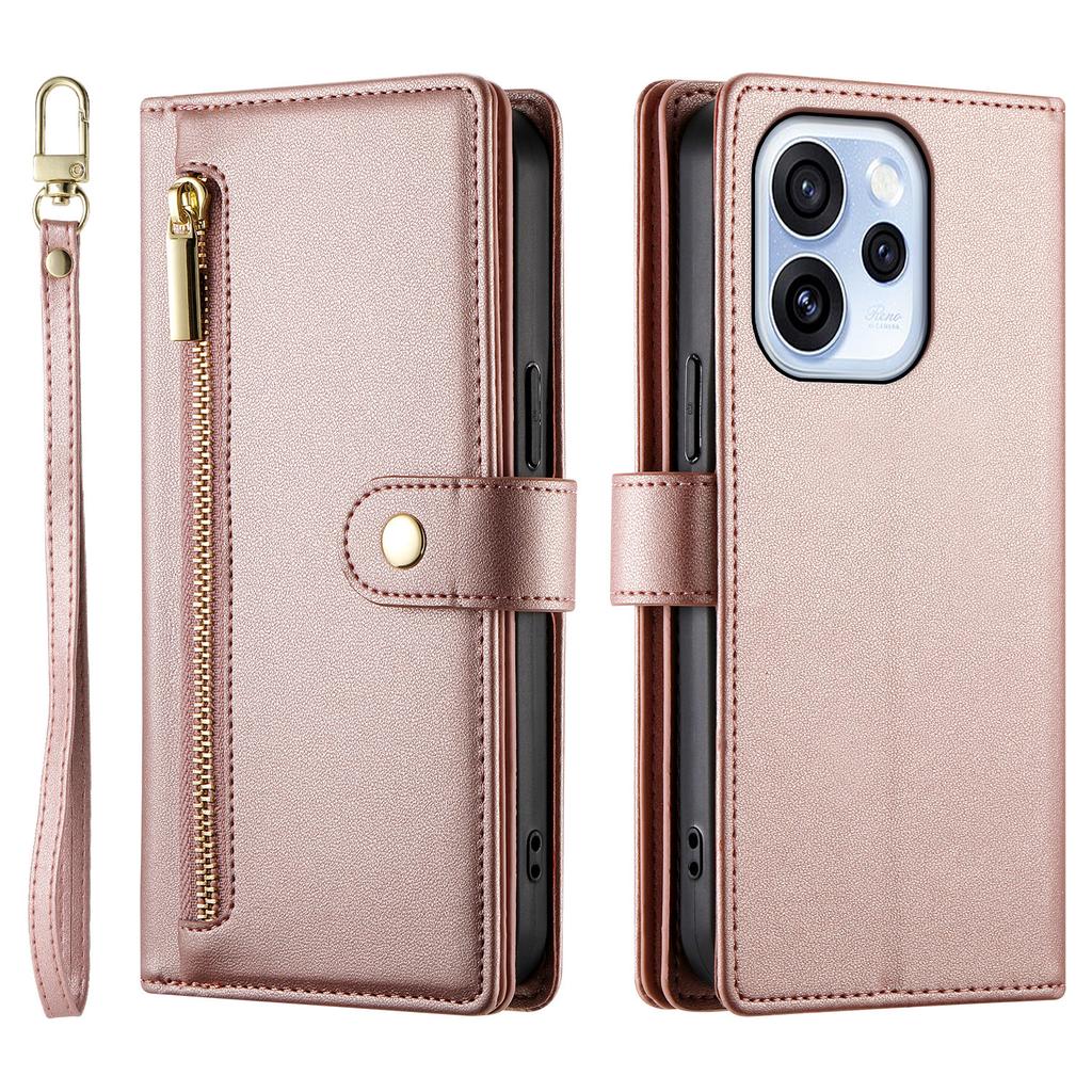 For Oppo Reno15 F 5G Leather Case Zipper Pocket Wallet Phone Cover with Straps
