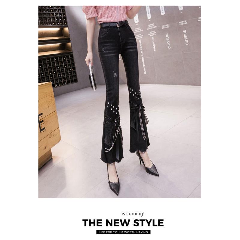 Spring 2022 Womens Fashion High Waist Women's Bow Jeans Skinny Tassel Woman Denim Capris Flare Pants Jean Mom Jeans Trousers