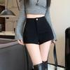 Women's Summer 2025 High-Waisted Black Denim A-Line Elastic Bodycon Shorts