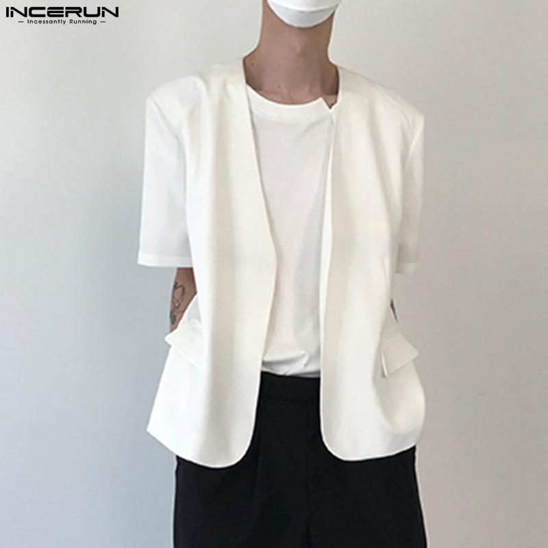 INCERUN Мужской простой пиджак с короткими рукавами без воротника, пиджак
