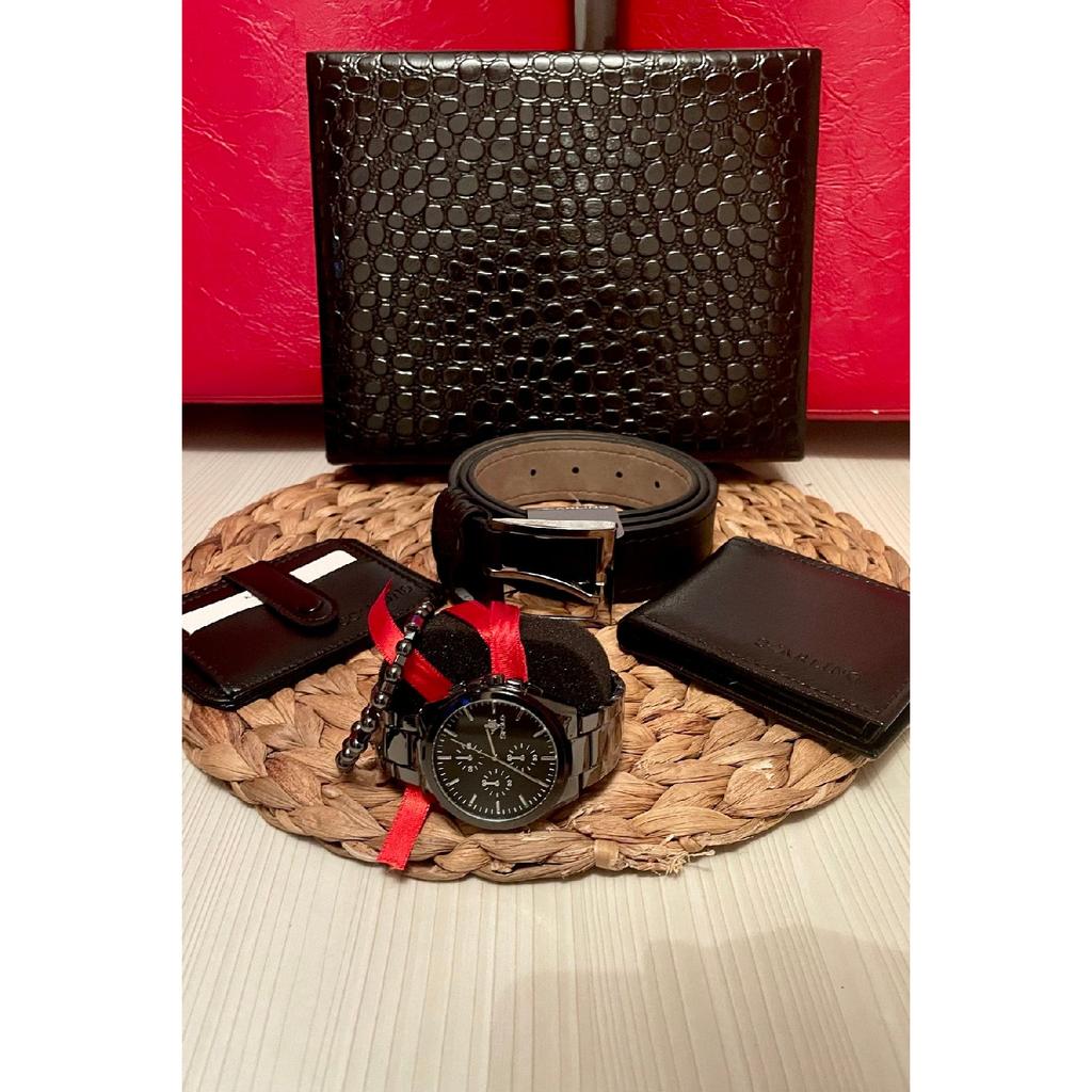 Men's Watch Card Holder Belt Wallet Prayer Beads Bracelet Suit Combination Set Gift For Lovers Engagement Special