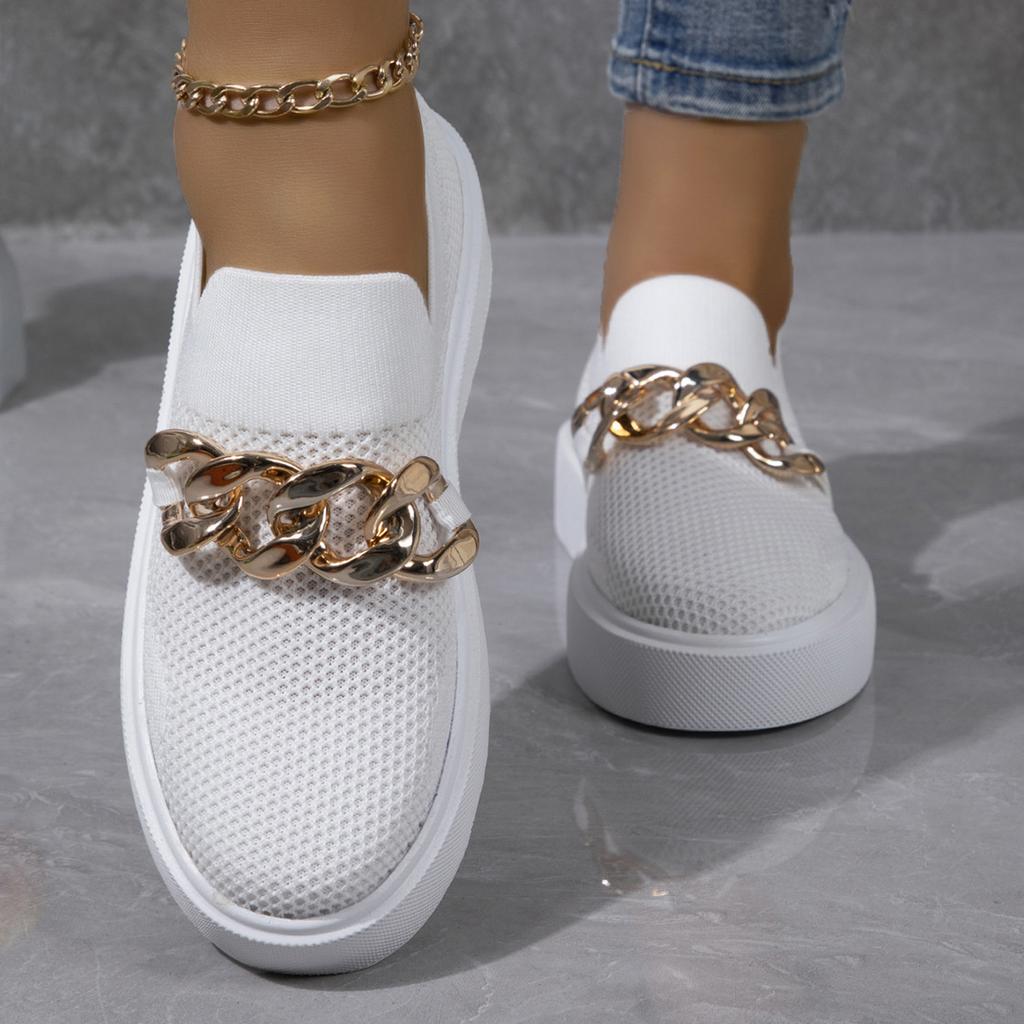 Женская обувь 2024 года, повседневная обувь, женские мокасины с металлической цепочкой, модные кроссовки на плоской подошве, женские туфли на платформе, большой размер 43, Zapatillas Mujer