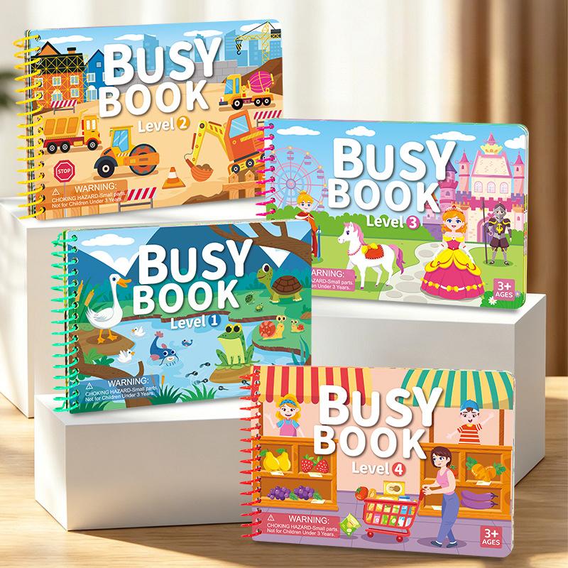 Travel-Friendly Busy Book for Kids with 4 Cartoon Themes for Quiet DIY Sticker Fun