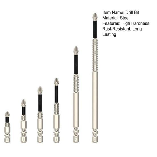 6 шт. сверл для отвертки с антикоррозийным покрытием 60HRC Высокая твердость Широко используемый сильный магнитный противоскользящий набор сверл