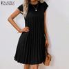ZANZEA Женское летнее повседневное платье с круглым вырезом, коротким рукавом, свободного кроя, плиссированное