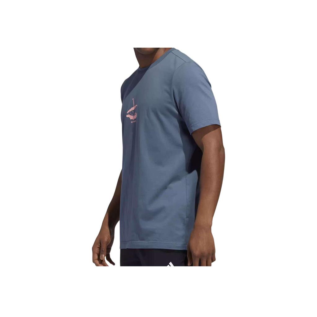 Adidas Мужская футболка с коротким рукавом, пуловер с круглым вырезом, с принтом зонта, серо-голубая, GE4518