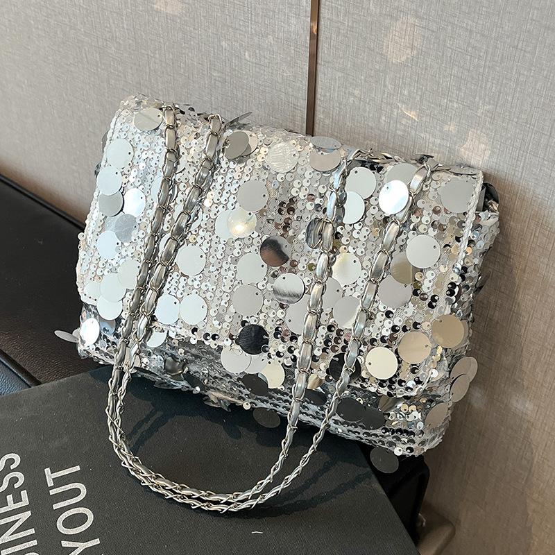 Niche Personality Модная маленькая квадратная сумка Новый стиль Сращивание пайеток Модная простая цепочка через плечо Маленькая квадратная сумка