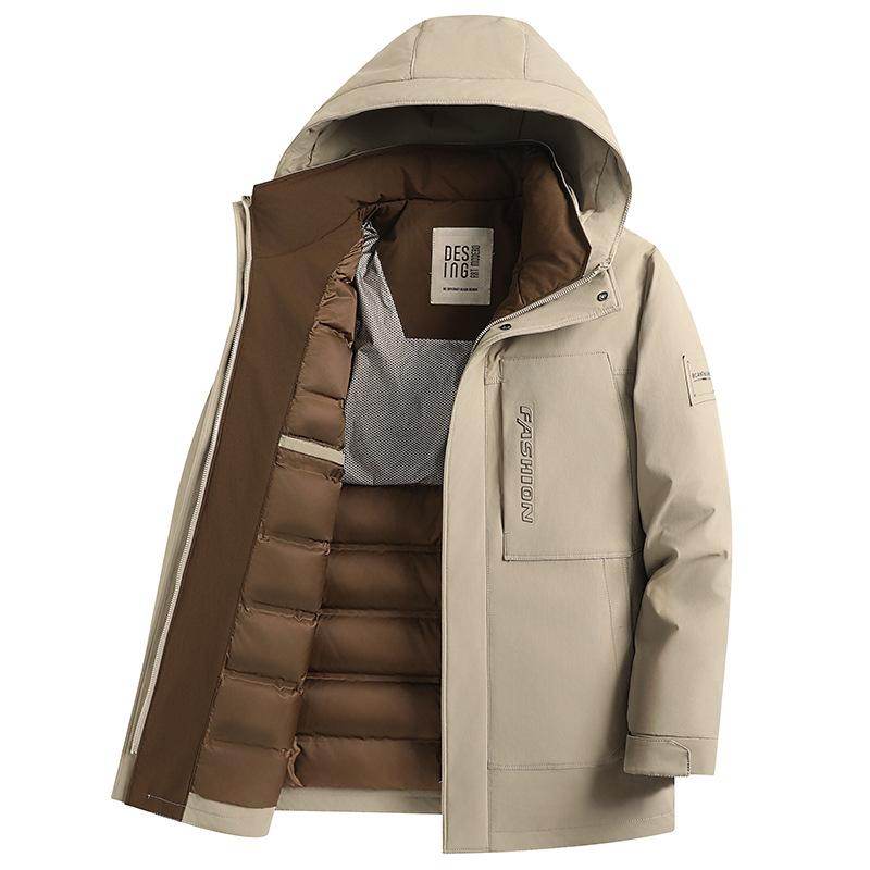 Outdoor Three-proof Hooded Jacket Winter New White Duck Down Men's Mid-length Down Jacket