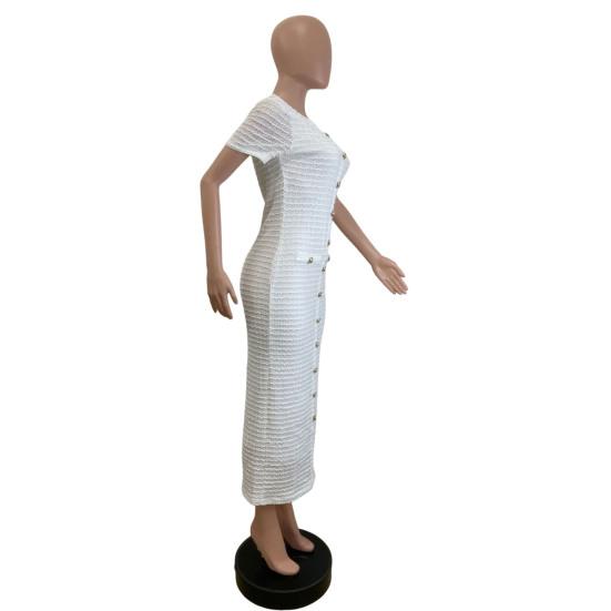 Женское вязаное макси-платье на пуговицах с коротким рукавом и круглым вырезом, прямое платье, официальное платье для гостей на свадьбу, вечеринки, коктейльное платье