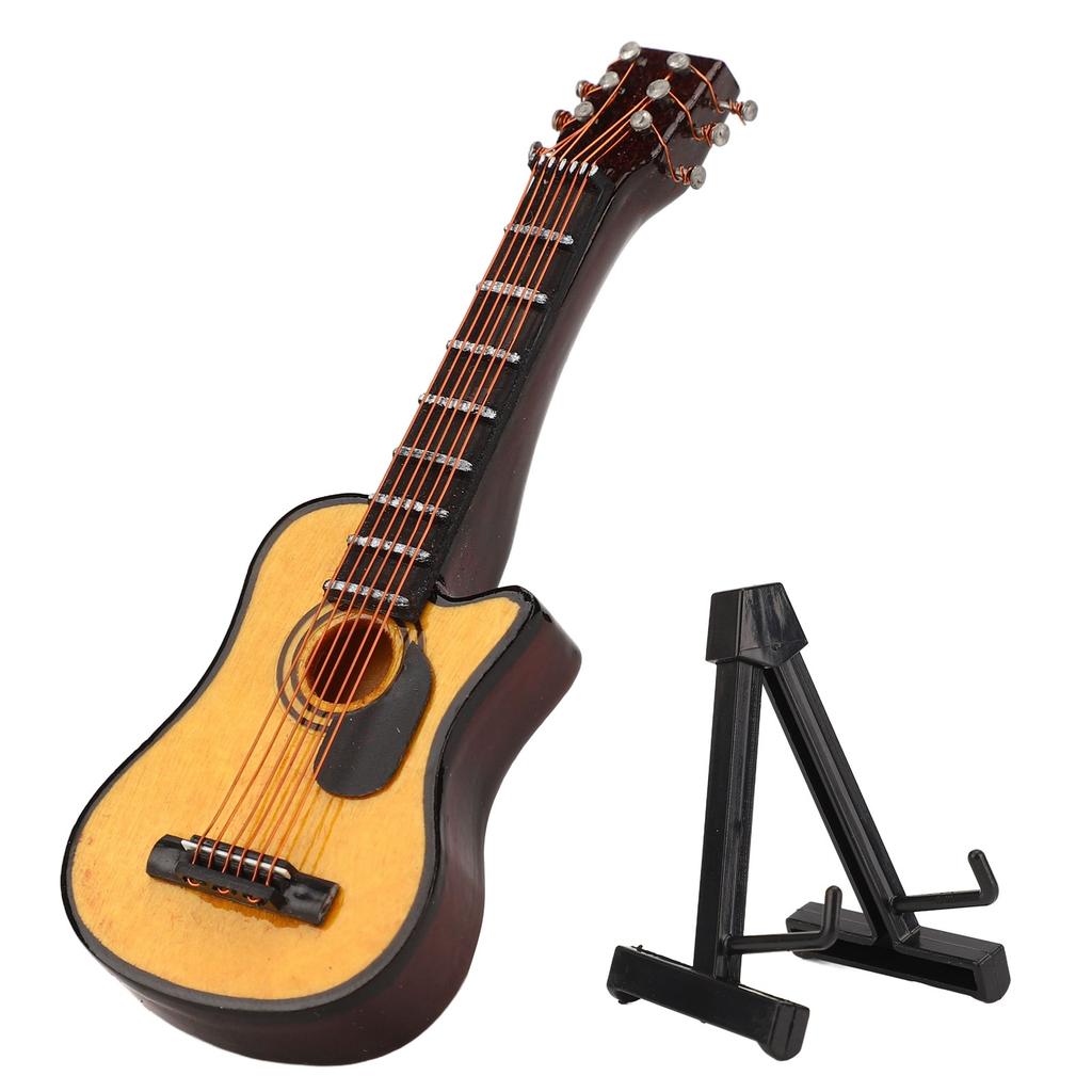 Mini Guitar Model Reddish Brown 3.3in Length Miniature Guitar Model Decoration with Stand