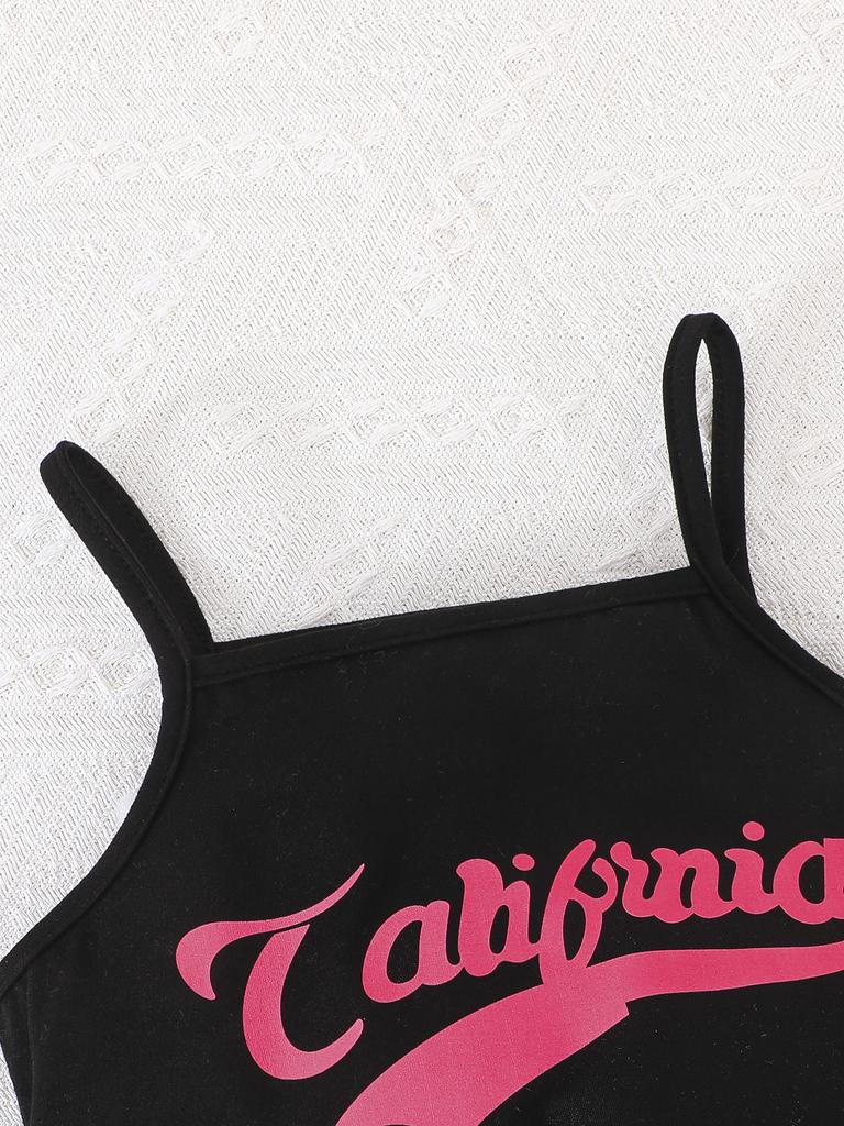 Костюм для девочек 2-8 лет, модная спортивная одежда для девочек, жилет с буквами + черные спортивные штаны, 2 шт.