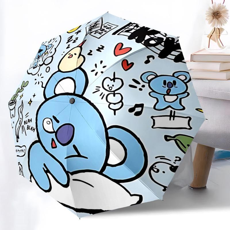1pc BT21 Characters Automatic Folding Umbrella - Compact 8-Rib Design, Durable Plastic & Iron, Perfect Gift for Friends & Family, yy250923069