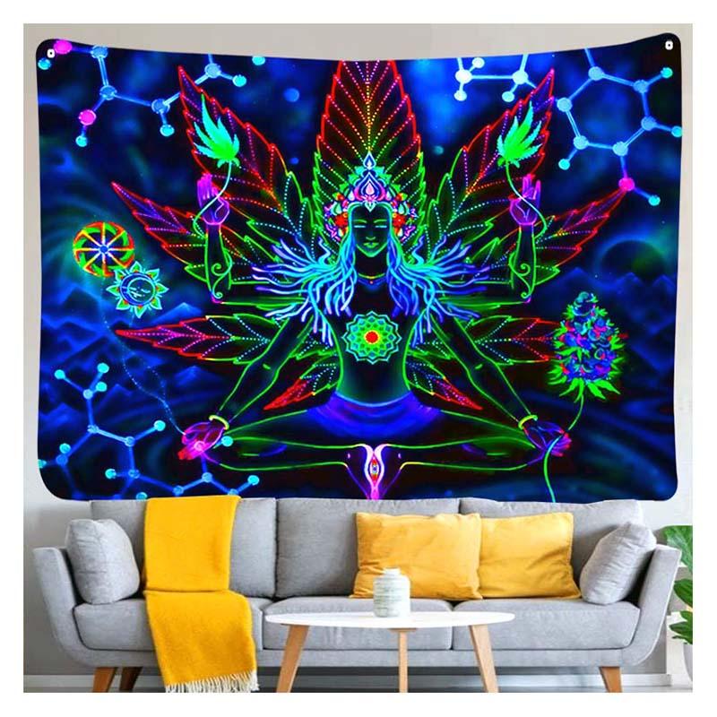 Psy фон Сова психоделический гобелен черный свет настенный Гоа вечеринка визуальное искусство дизайн Богемия мистическое колдовство домашний декор