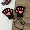 Winter Cute Cartoon Half-Finger Fleece Gloves for Women, Bear & Cat Paw Design.