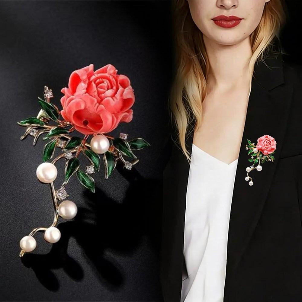 Zircon Peony Flower Brooches Sparkling Waist Fastening Pins  Waist Accessorizing