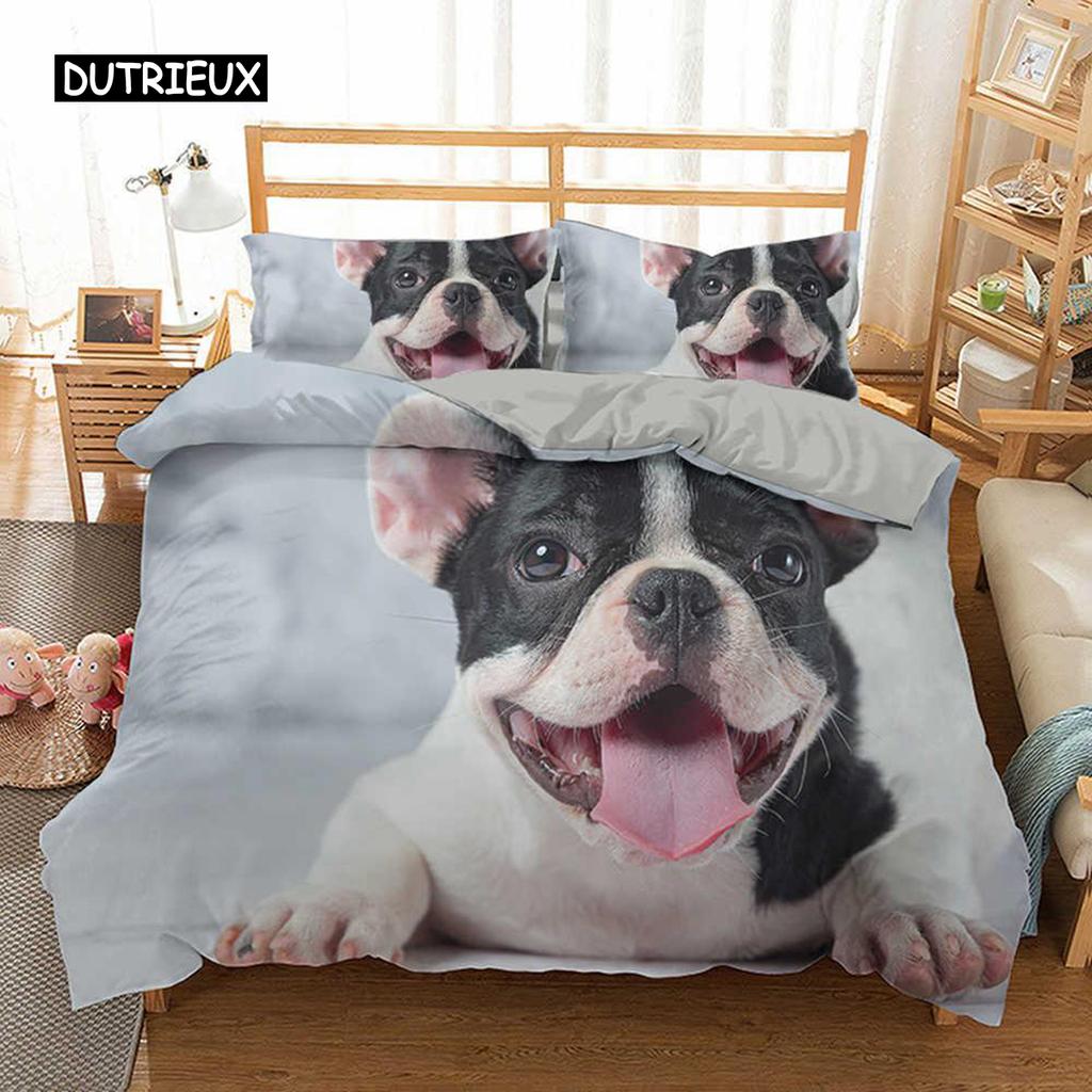 Комплект постельного белья с изображением французского бульдога размера King Size, милый комплект постельного белья с изображением щенка и животных для детей-подростков из полиэстера, 2/3 шт., мягкое одеяло