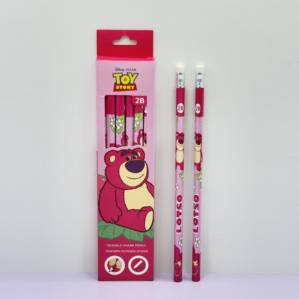 12-Piece Cartoon Triangular 2B Pencils with Eraser Head for Students