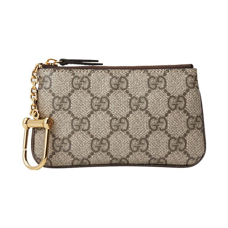Gucci Ophidia Double G Logo Zipper Canvas And Leather Key Pouch Women Accessories Beige Ebony 772321-K9GSG-8367