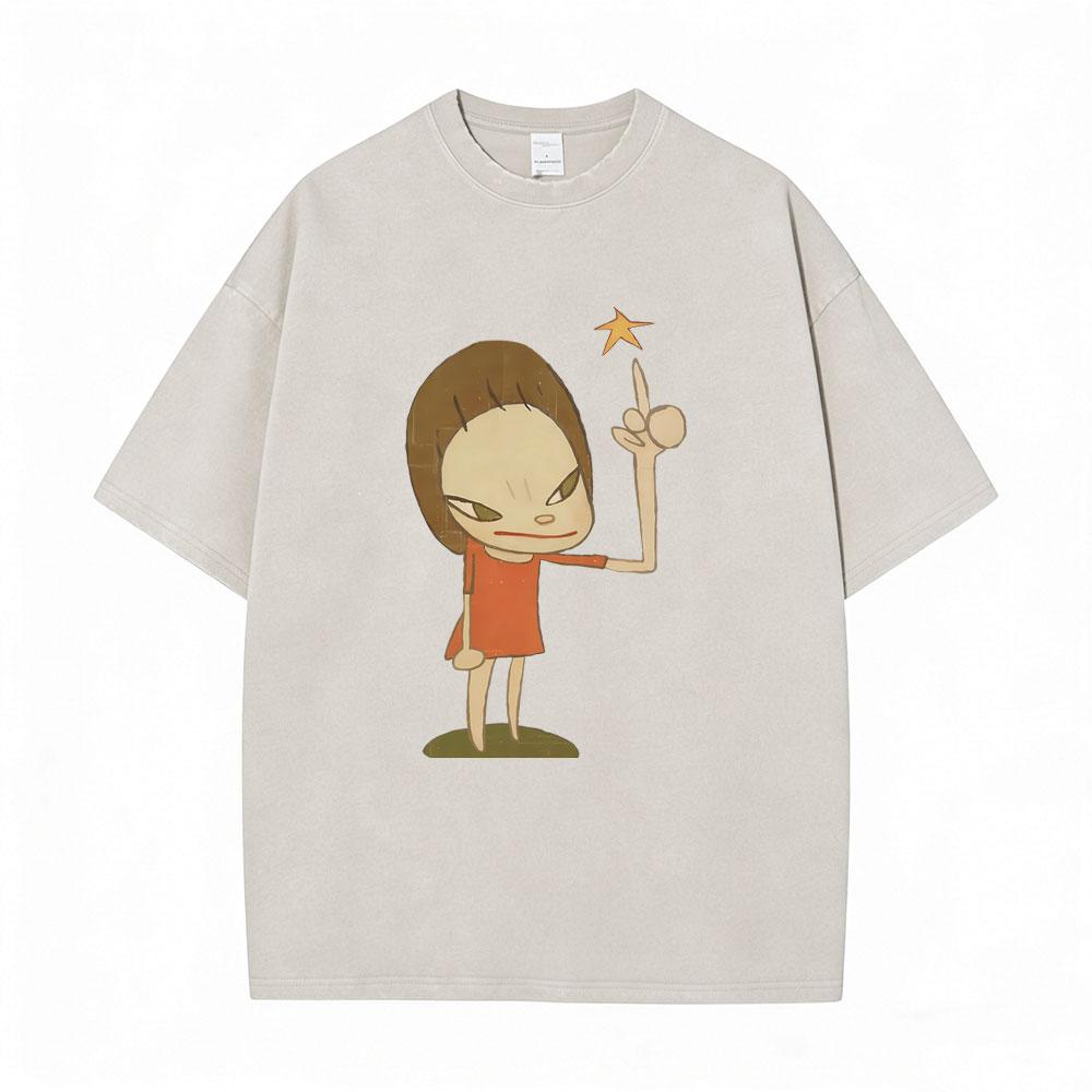 Washed Vintage Funny Yoshitomo Nara No T Shirt Men Women Casual Humor Tshirt Male Cotton Oversized Short Sleeve Tees Streetwear