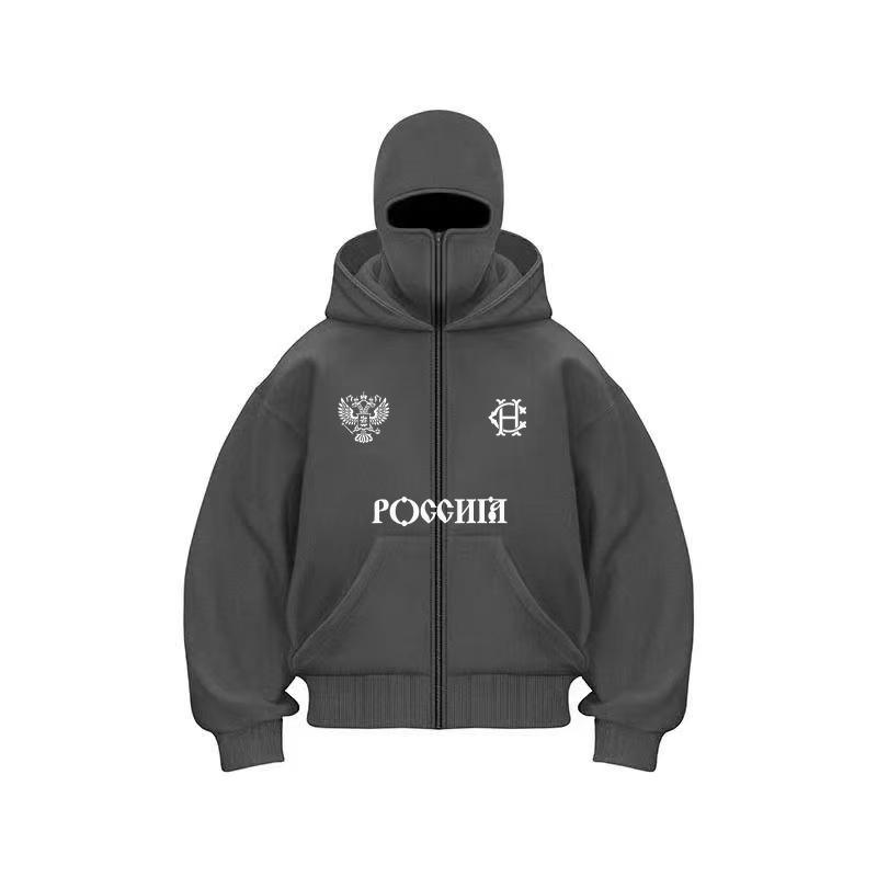 Balaclava Fashion Double Hat Design Hoodie Hop Street Zipper Men's and Women's Gothic Harajuku Sweatshirt
