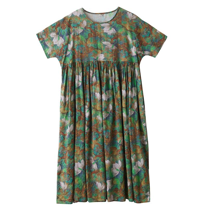 Dimanaf 2025 Лето Плюс Размер Платье Базовое Женское Винтажное Новое Повседневное Свободное Длинное Платье с Цветочным Принтом Макси