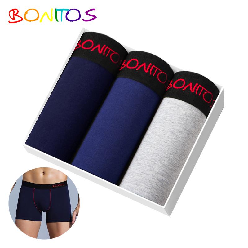BONITOS 3 шт., хлопковые мужские боксеры, однотонные мужские трусы, сексуальный комплект мужского нижнего белья