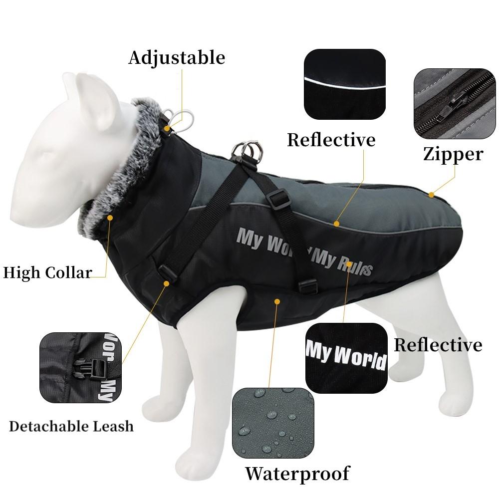 Winter Large Dog Clothes Waterproof Pet Jacket Reflective Wilma Labrador Warm Outfit For Medium Dog High Collar Coat Doberman