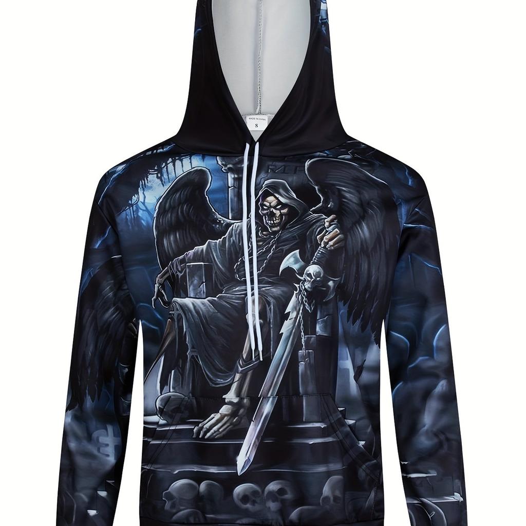 Mens Fashionable Skull Graphic Hoodie 3D Printed Breathable Wear Ideal Outdoor Adventures Sporty Hooded Shirt Men
