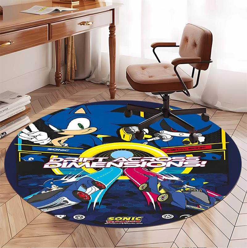 Sonic Pattern Round Rug, Indoor/Outdoor Mat, for Picnic, Gameroom, Bedroom, Office, Living Room, Home Decor Carpet, Birthday Gift