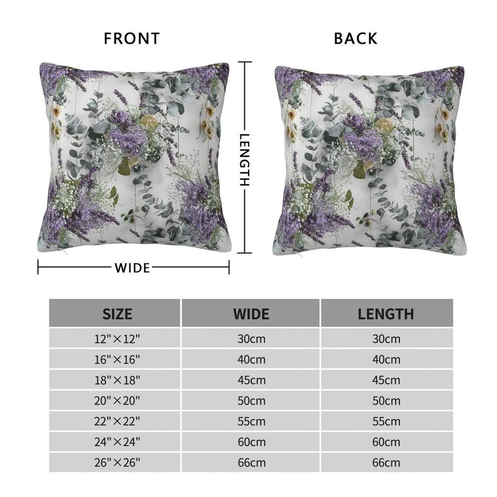 Lavender Baby'S Breath Eucalyptus Square Pillowcase Polyester Linen Velvet Creative Decor Pillow Case Sofa Cushion Cover 45X45