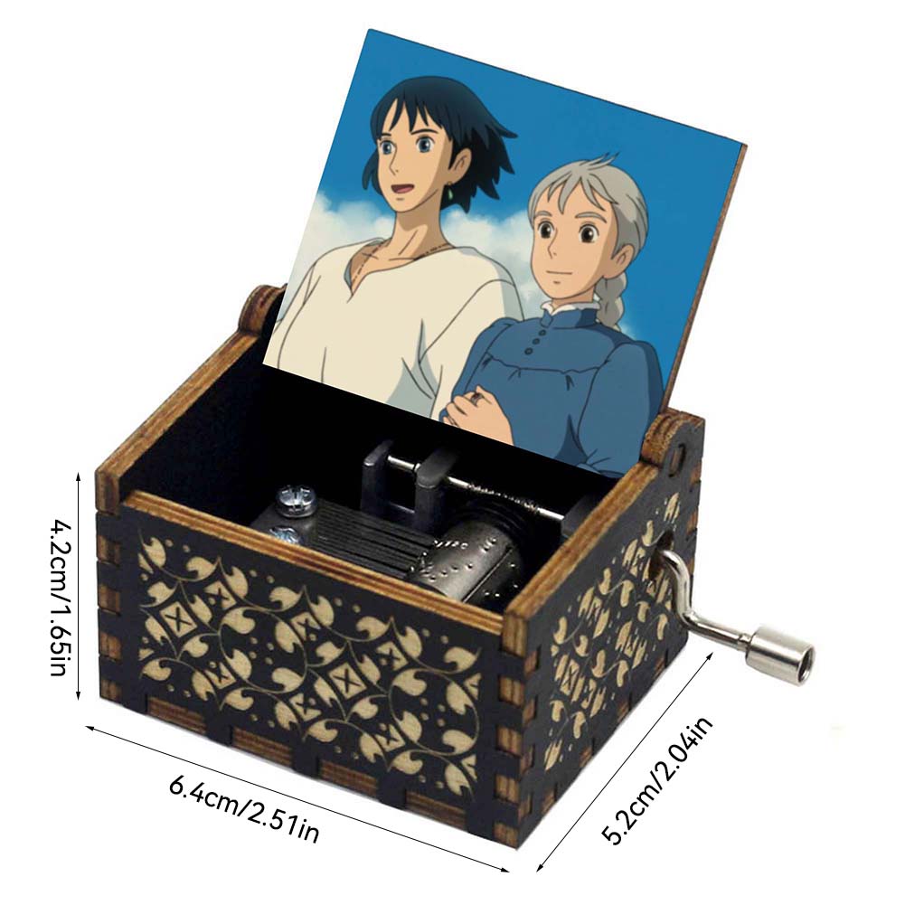 Anime Howl's Moving Castle Black Wooden Music Box Merry Go Round of Life Theme Fans Friends Mechanical Birthday Lovely Gifts